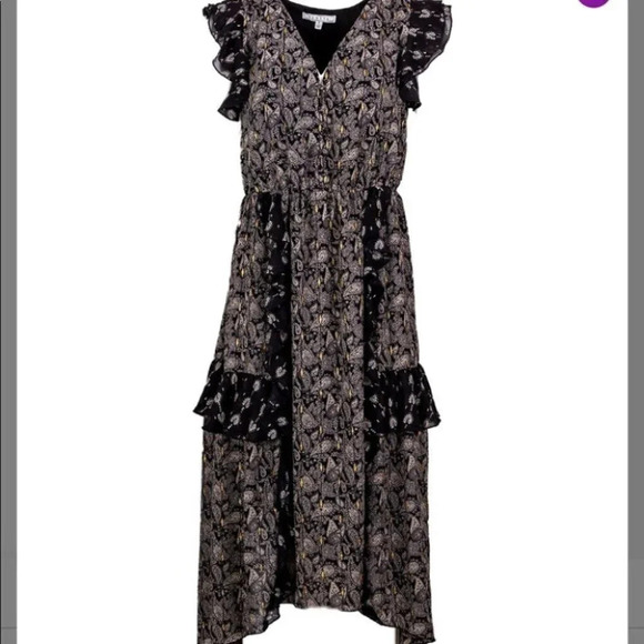 Senlis Paisley Moroccan Elaine Ruffle V-Neck Flutter Sleeve Dress Size Md NEW - Picture 2 of 13